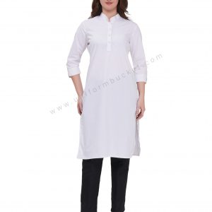 WHITE FEMALE KURTI 3/4 SLEEVE WITH V CUT CUFF