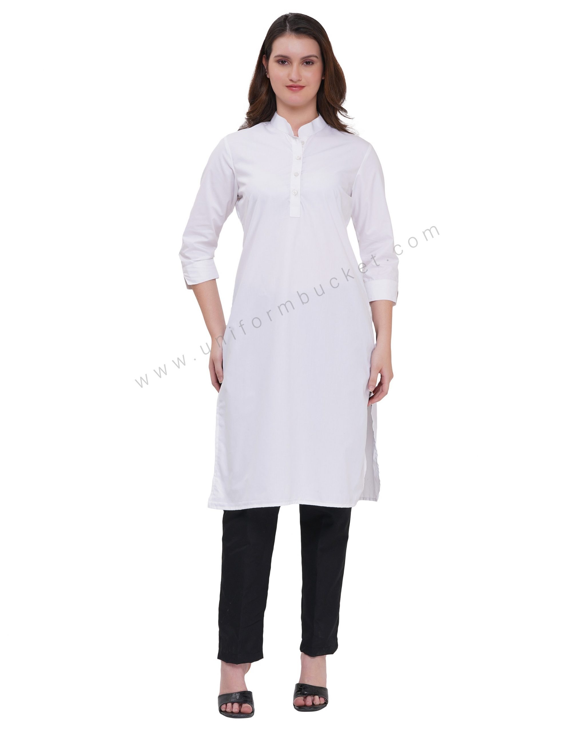 WHITE FEMALE KURTI 3/4 SLEEVE WITH V CUT CUFF