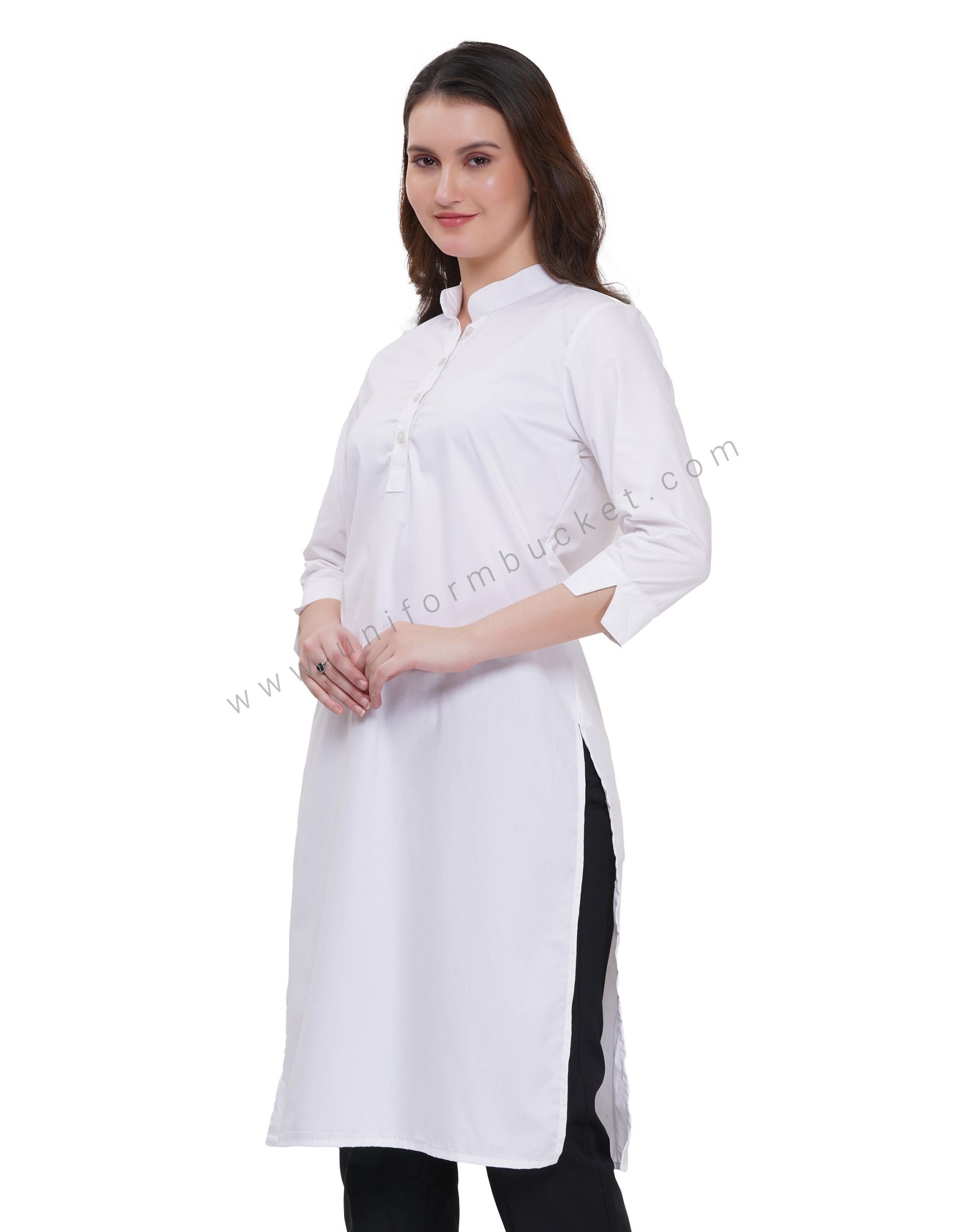WHITE FEMALE KURTI 3/4 SLEEVE WITH V CUT CUFF - Image 2