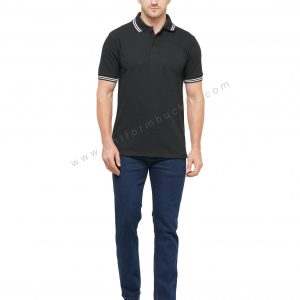 BLACK T-SHIRT WITH COLLAR & SLEEVE WHITE TIPPING