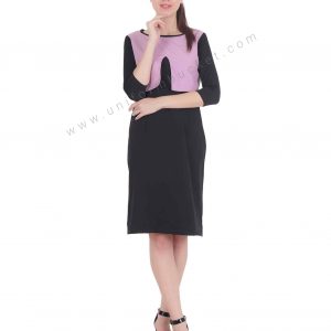 Purple Yoke Straight Black Dress