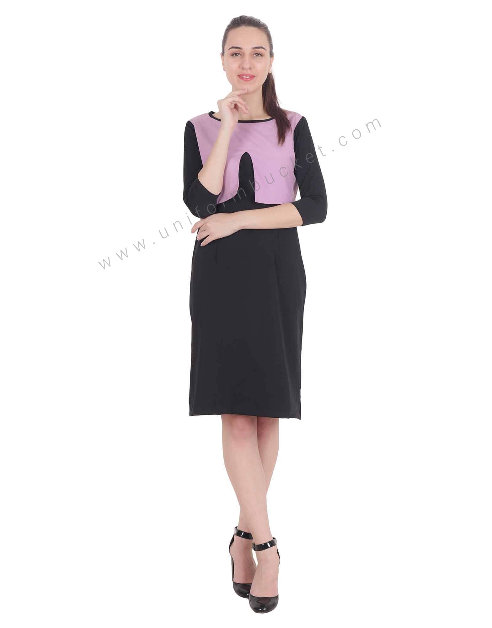 Purple Yoke Straight Black Dress