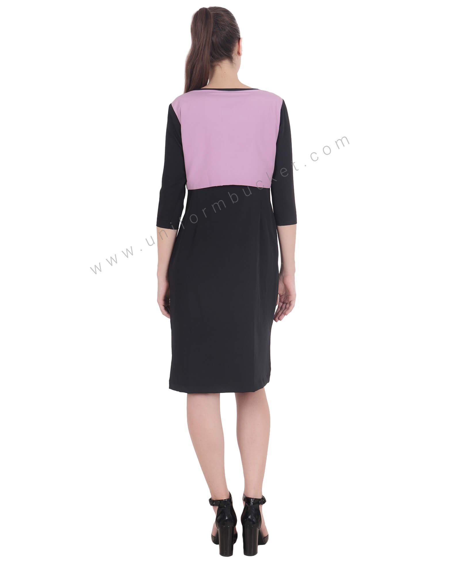 Purple Yoke Straight Black Dress - Image 2