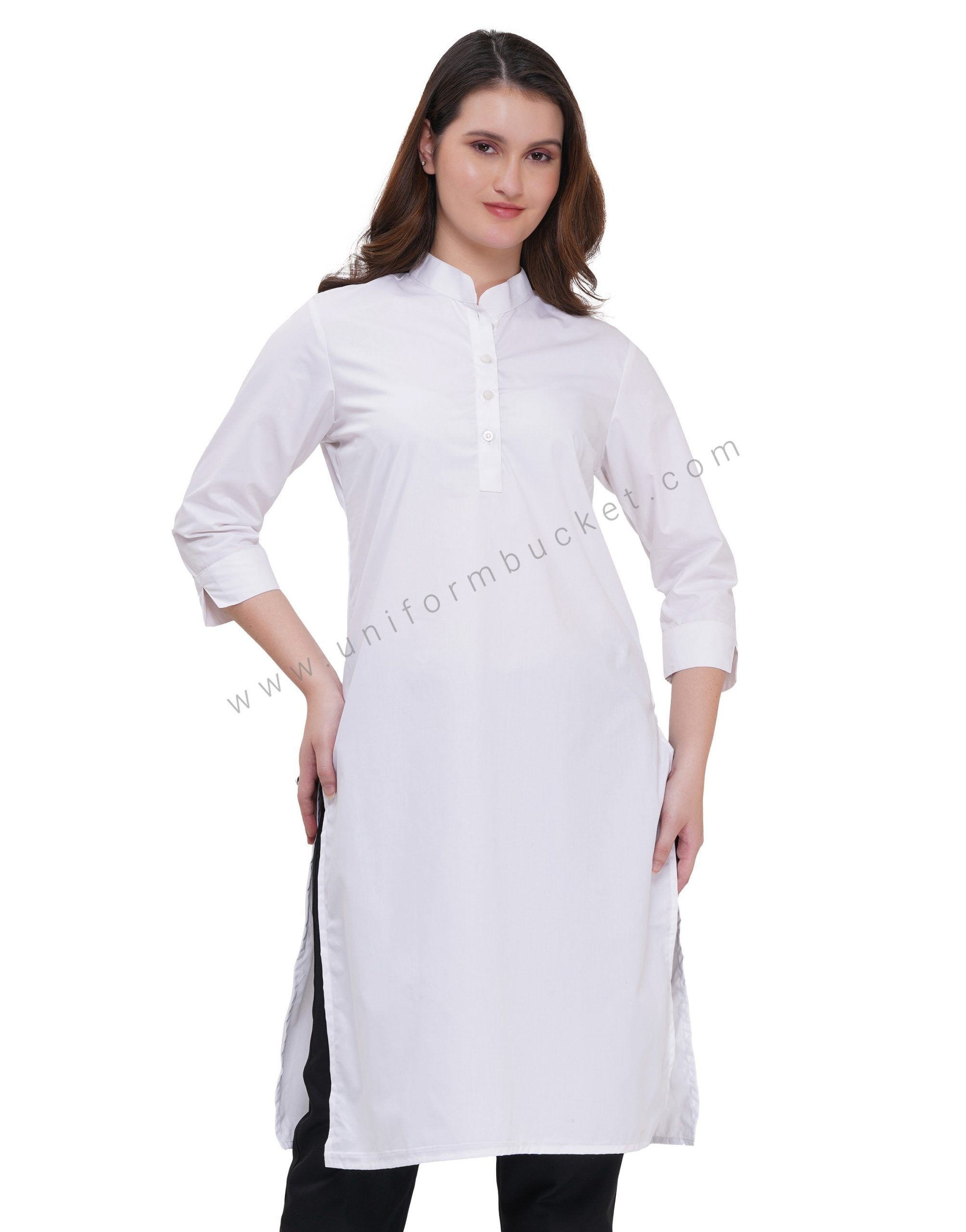 WHITE FEMALE KURTI 3/4 SLEEVE WITH V CUT CUFF - Image 3
